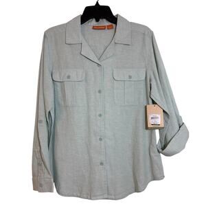 NWT Real Legends Large Linen, Cotton Birds Egg Green Long Sleeve Button Up Shirt